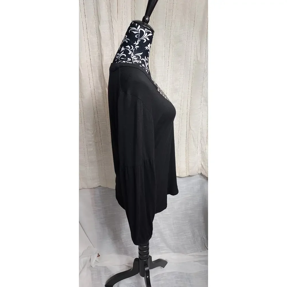 Michael Kors Black Long Sleeve Top V Neck Metal Disc